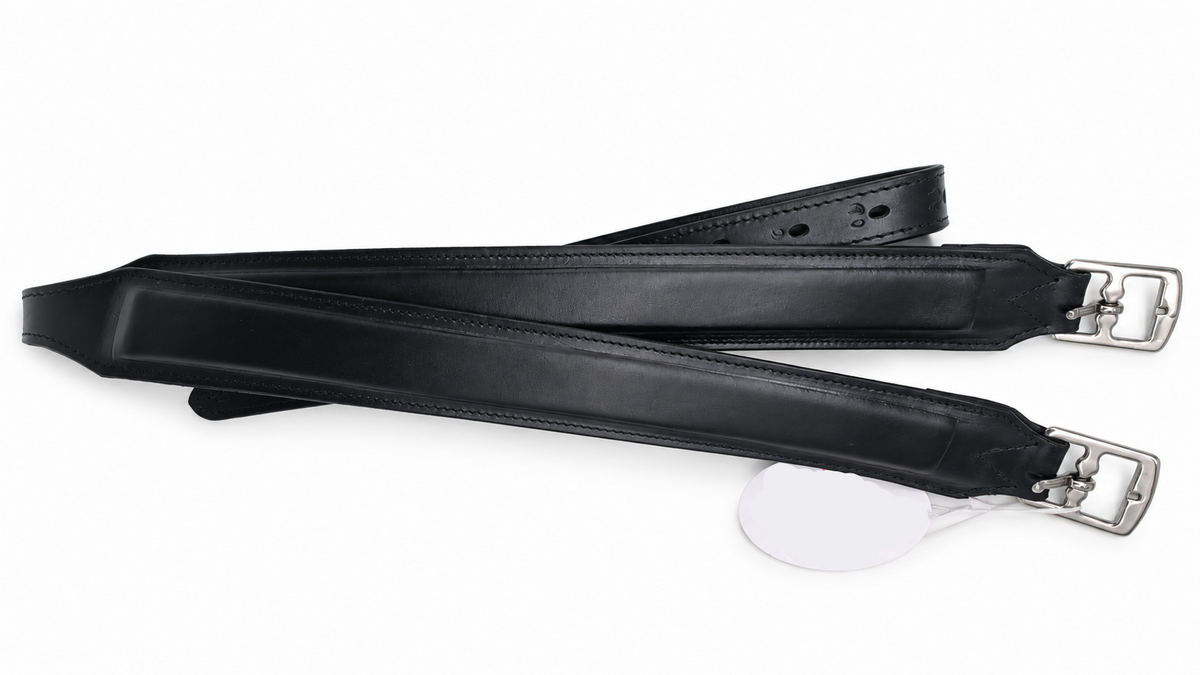 Leather 2 Inch Wide Stirrup Leathers with Nylon Core Non Stretch Black