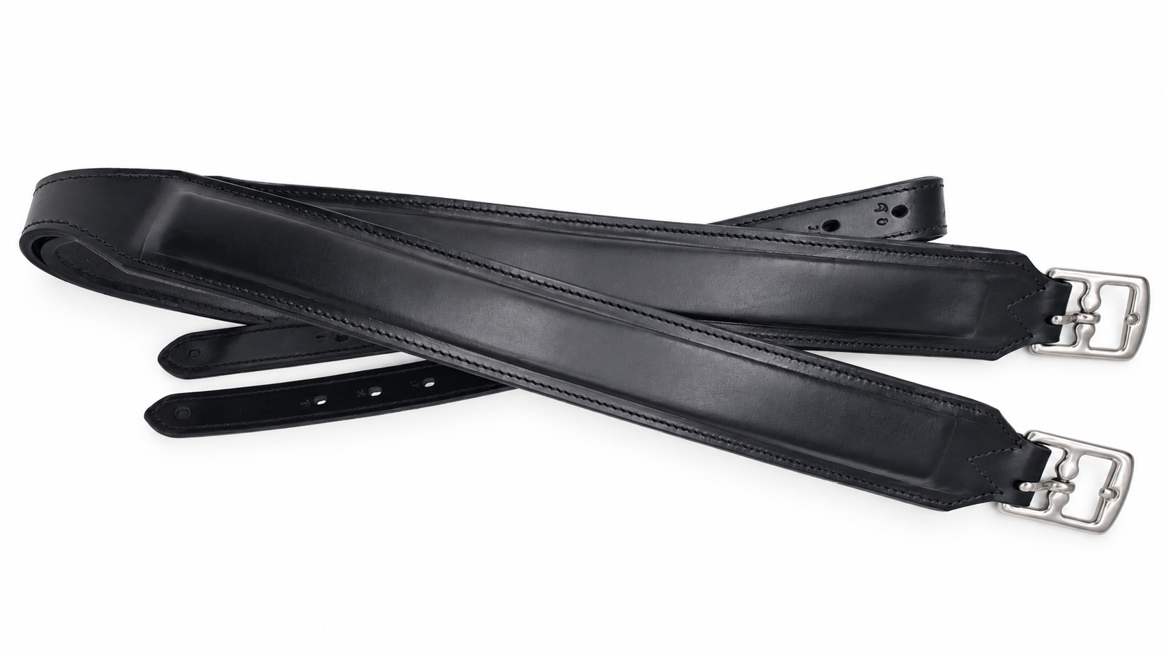 Leather 2 Inch Wide Stirrup Leathers with Nylon Core Non Stretch Black