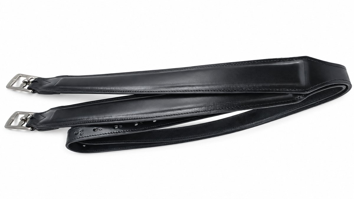Leather 2 Inch Wide Stirrup Leathers with Nylon Core Non Stretch Black