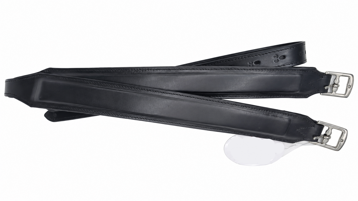 Leather 2 Inch Wide Stirrup Leathers with Nylon Core Non Stretch Black