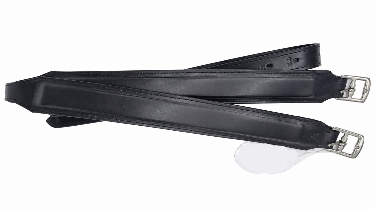 Leather 2 Inch Wide Stirrup Leathers with Nylon Core Non Stretch Black