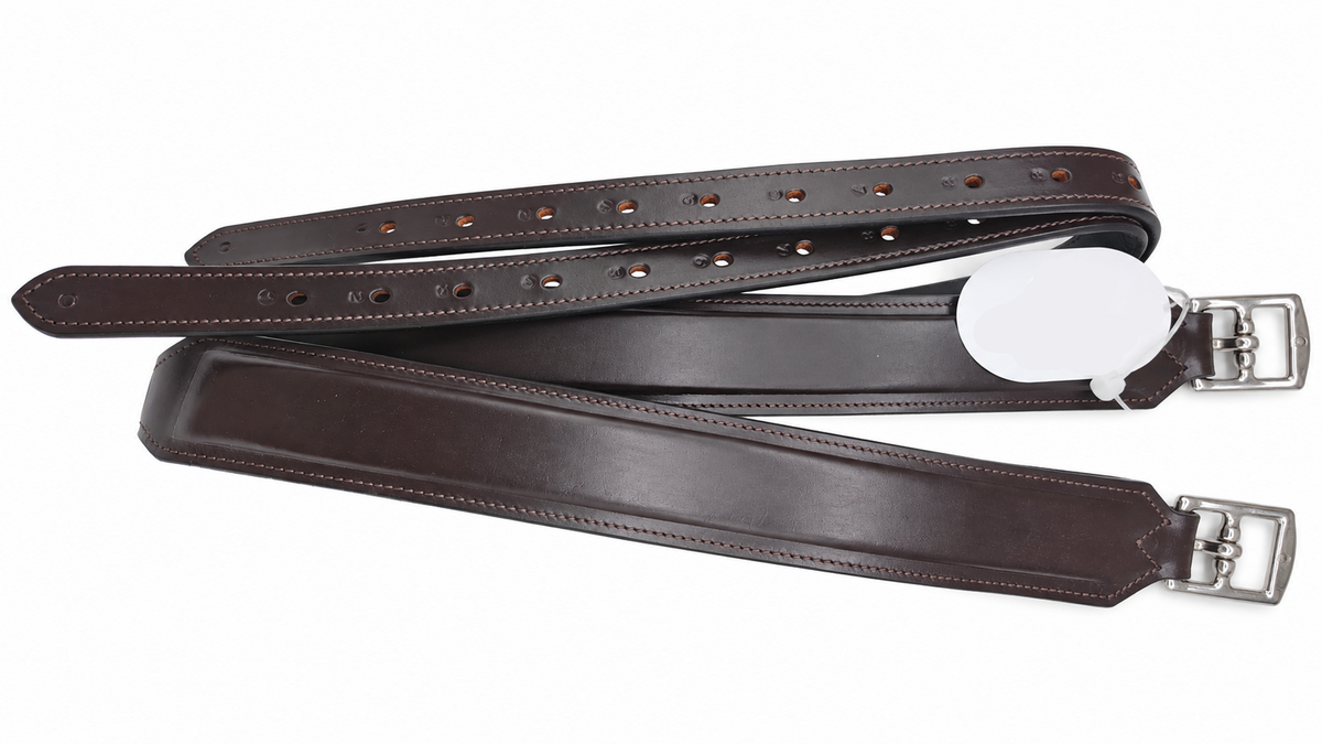 Leather 2 Inch Wide Stirrup Leathers with Nylon Core Non Stretch Brown