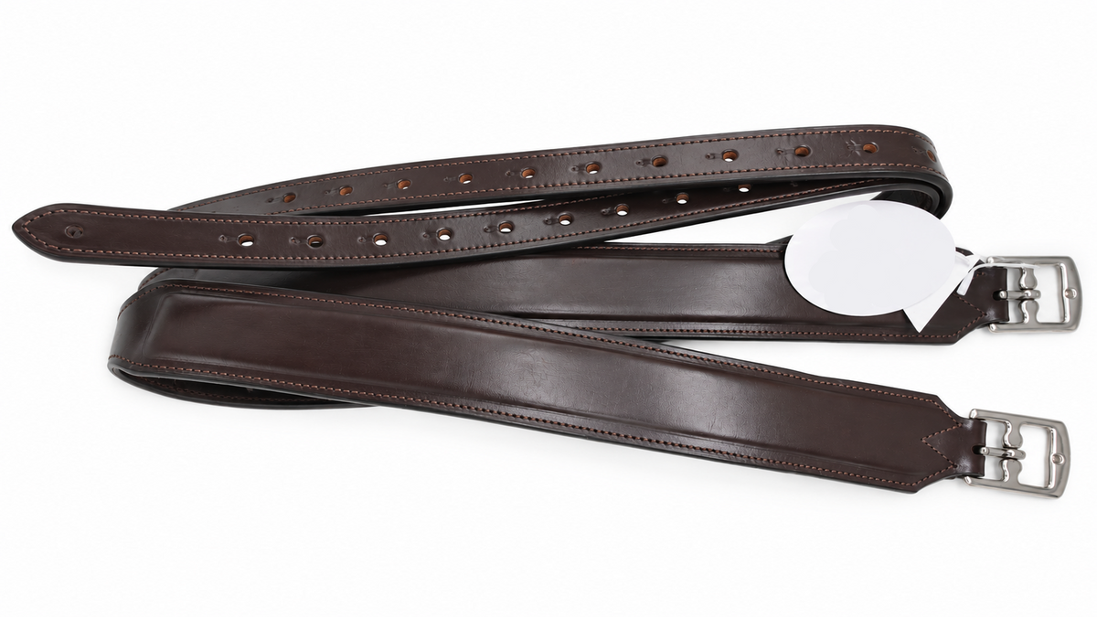 Leather 2 Inch Wide Stirrup Leathers with Nylon Core Non Stretch Brown