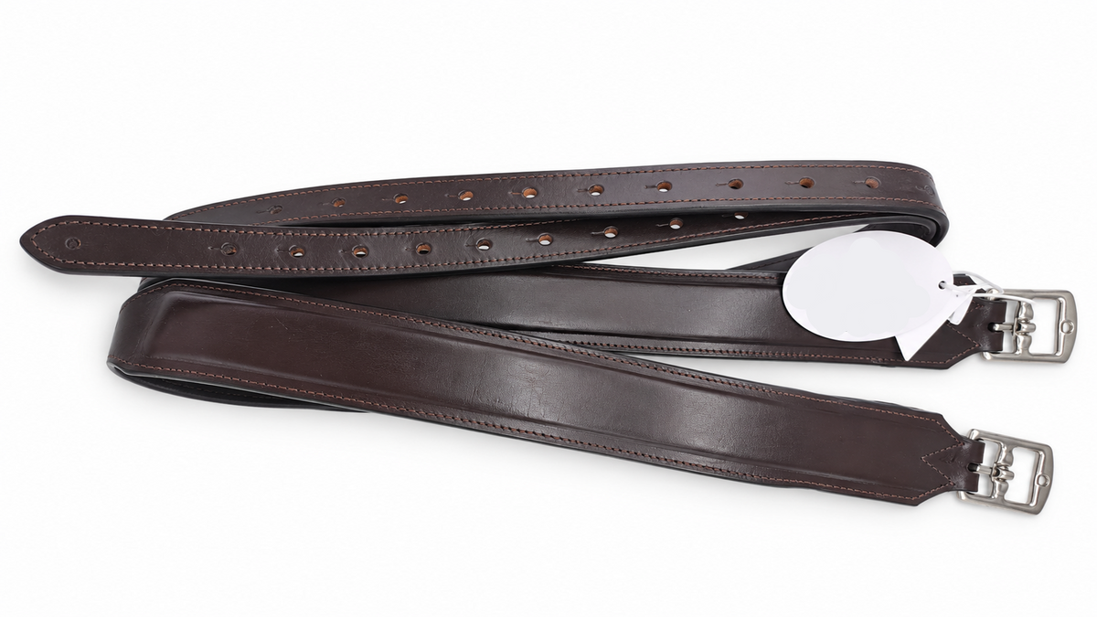 Leather 2 Inch Wide Stirrup Leathers with Nylon Core Non Stretch Brown