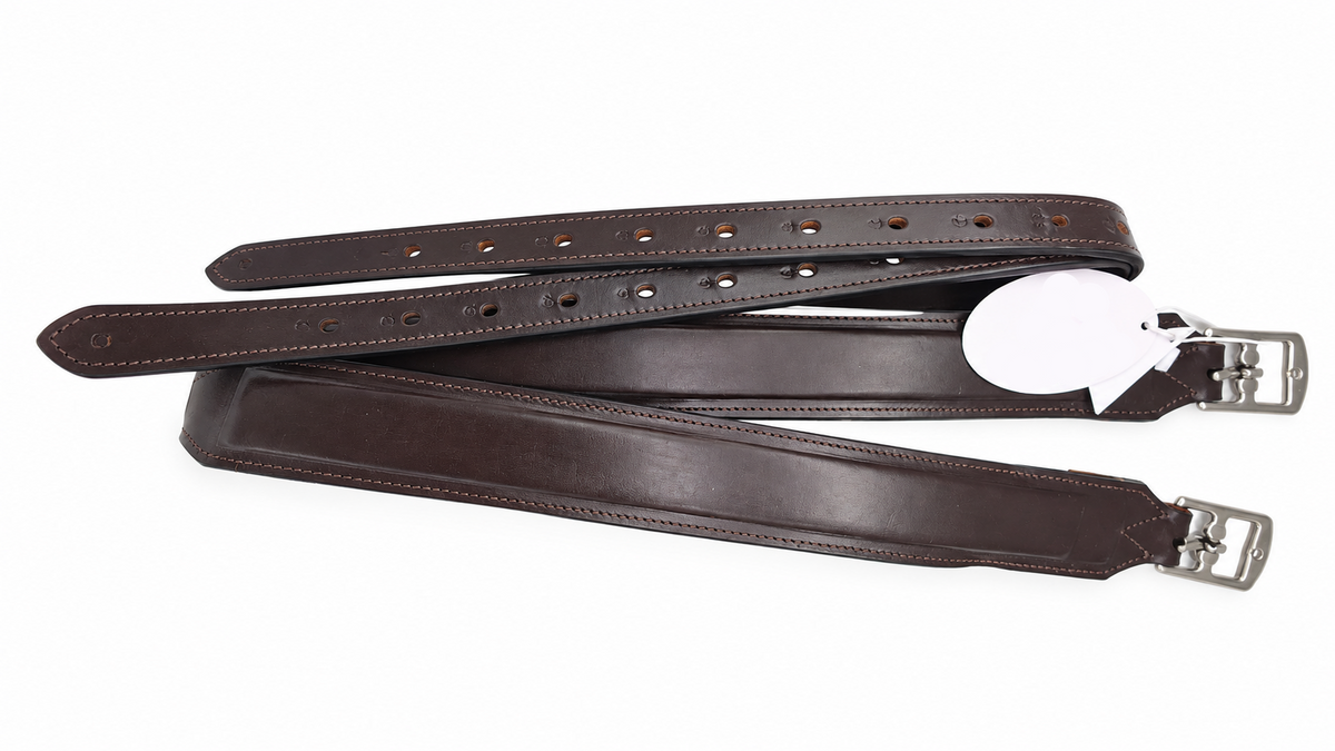 Leather 2 Inch Wide Stirrup Leathers with Nylon Core Non Stretch Brown
