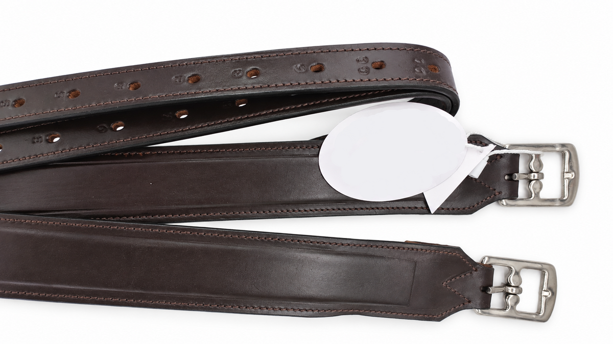 Leather 2 Inch Wide Stirrup Leathers with Nylon Core Non Stretch Brown