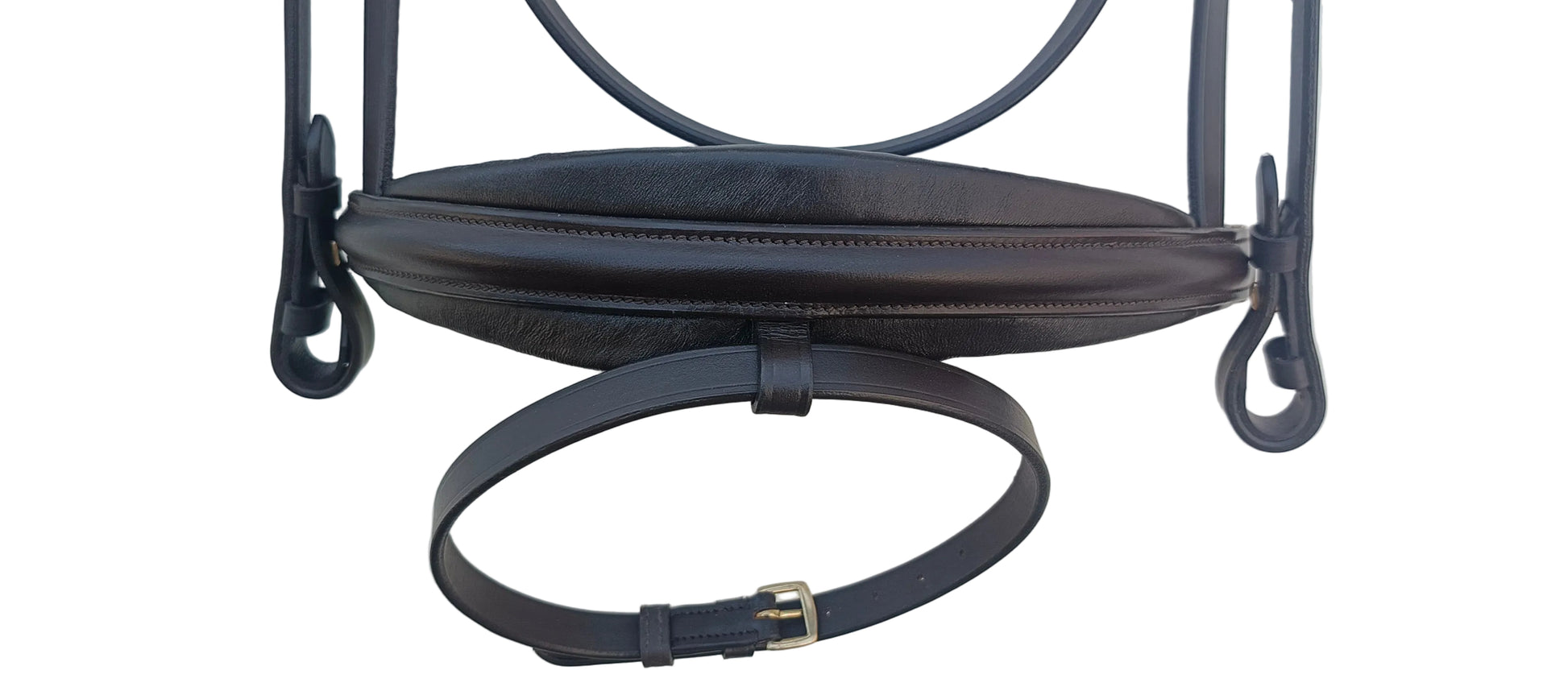 Leather_Anatomical_Padded_Bridle_with_Golden_Clincher_Browband_And_Reins_Brown_Color