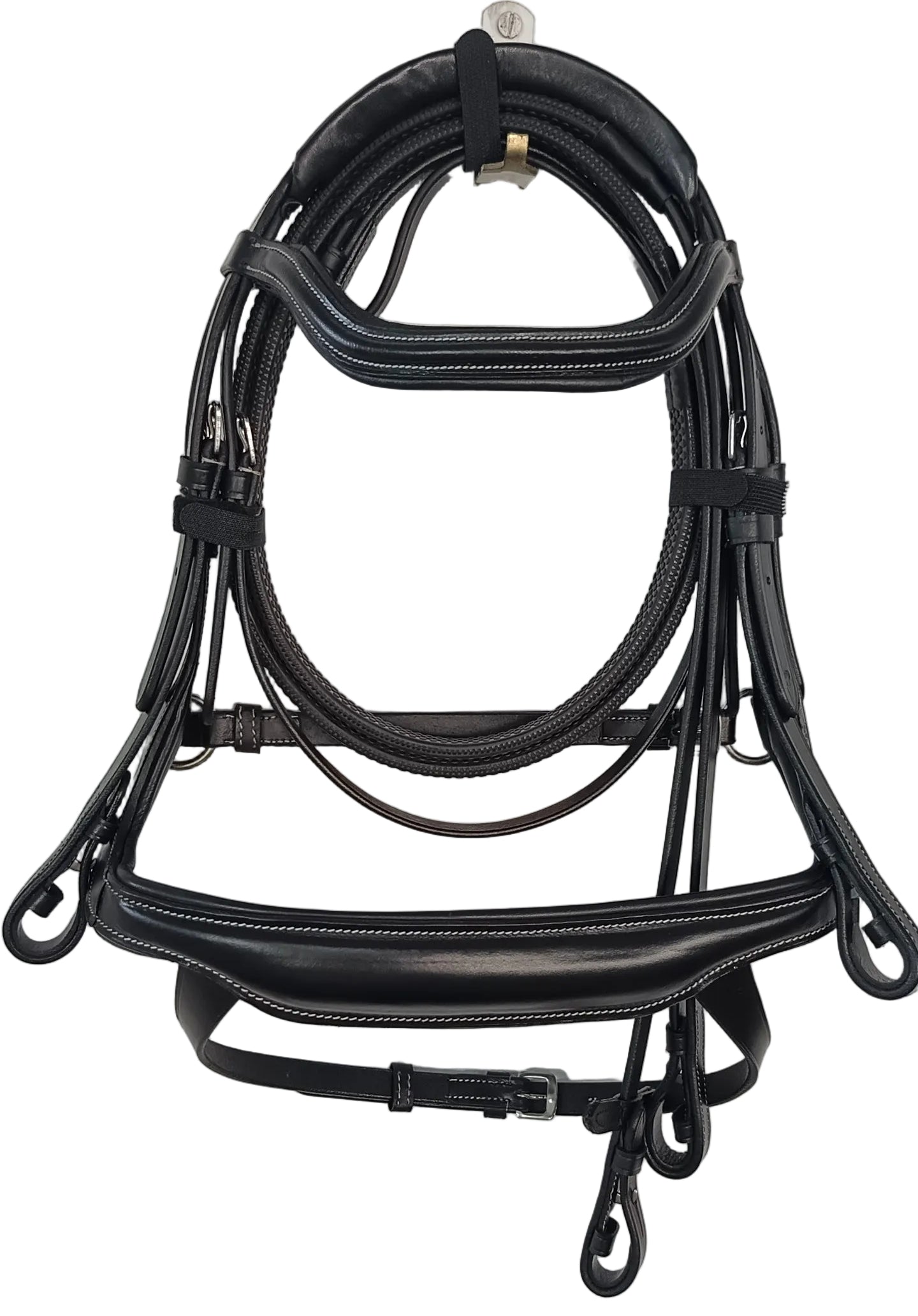 Leather Anatomical Snaffle Bridle Padded Headpiece and Noseband With Reins Black