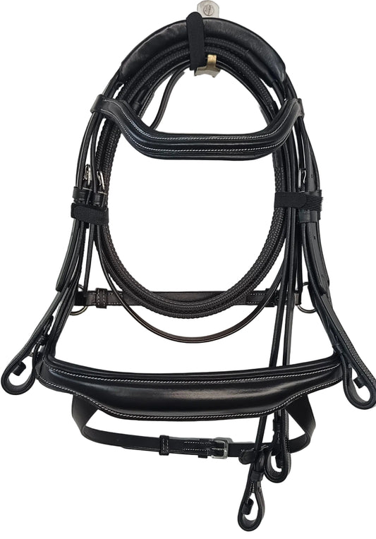 Leather Anatomical Snaffle Bridle Padded Headpiece and Noseband With Reins Black