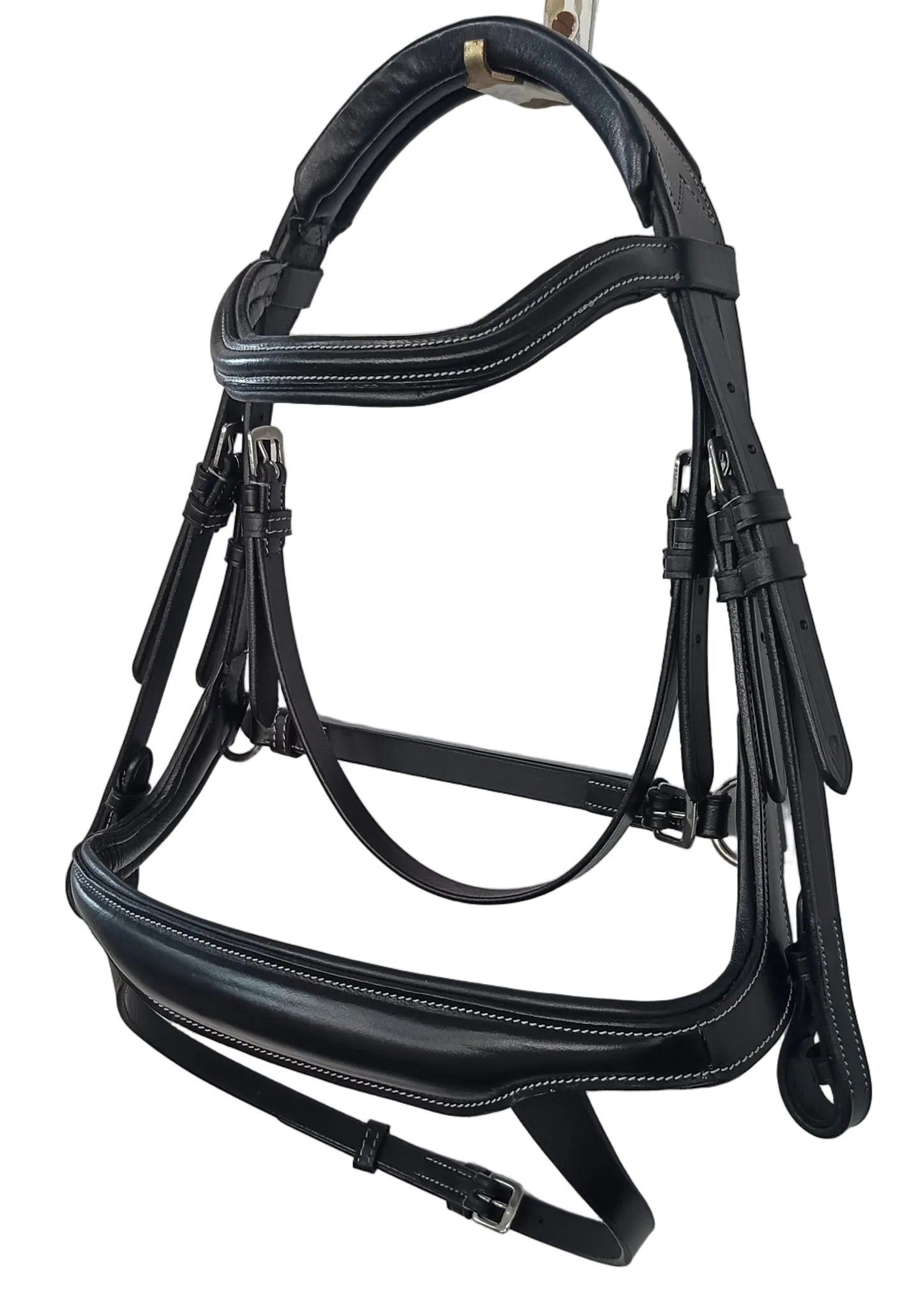 Leather Anatomical Snaffle Bridle Padded Headpiece and Noseband With Reins Black