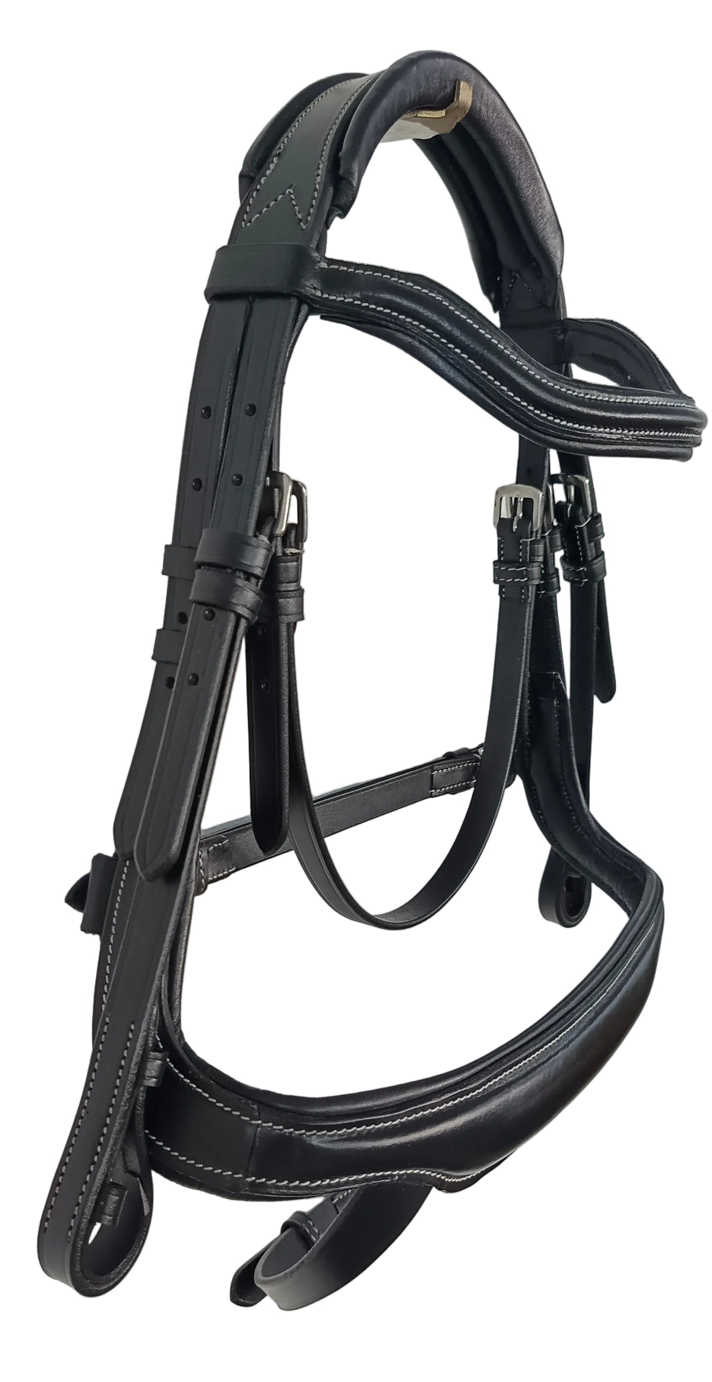Leather Anatomical Snaffle Bridle Padded Headpiece and Noseband With Reins Black
