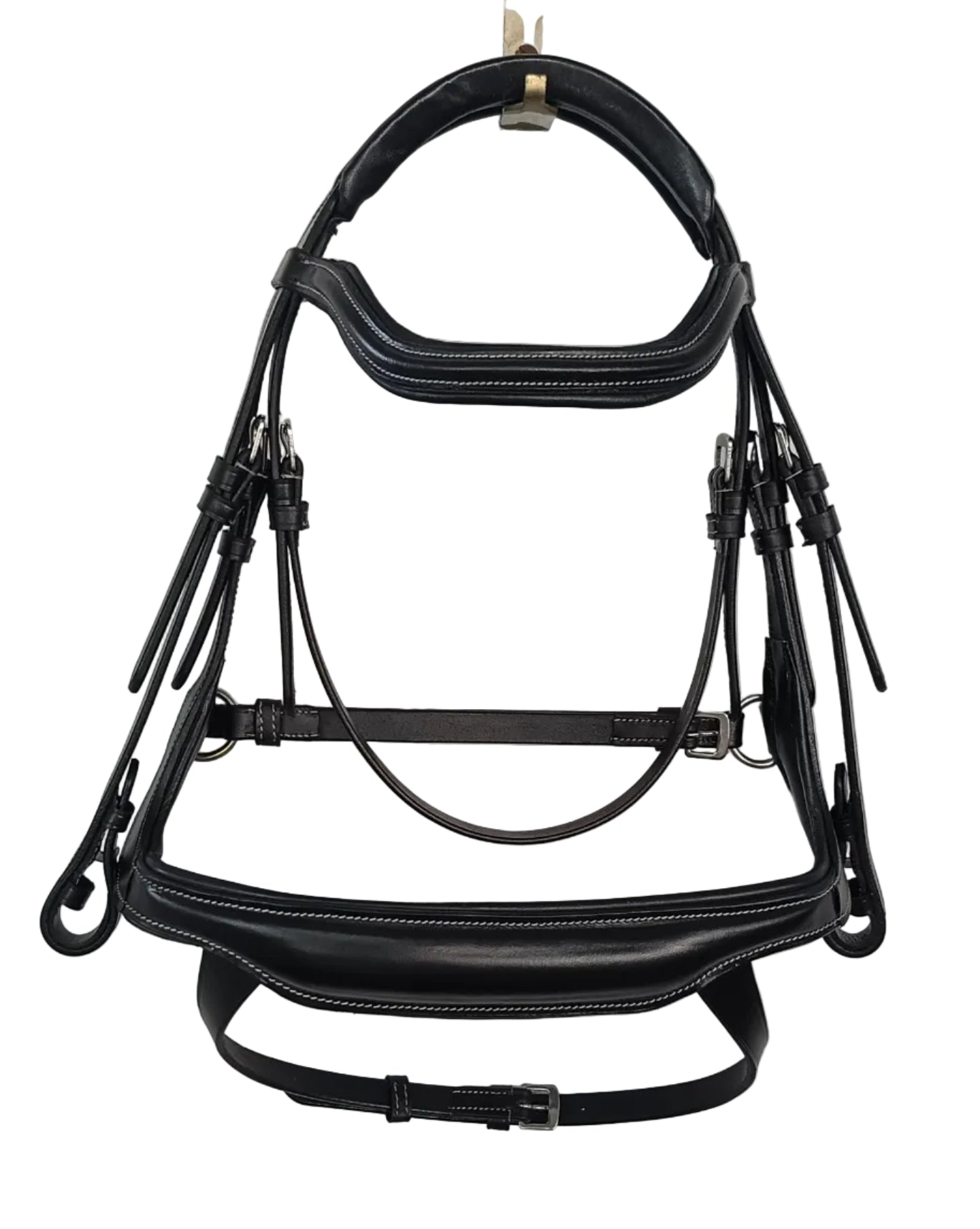 Leather Anatomical Snaffle Bridle Padded Headpiece and Noseband With Reins Black