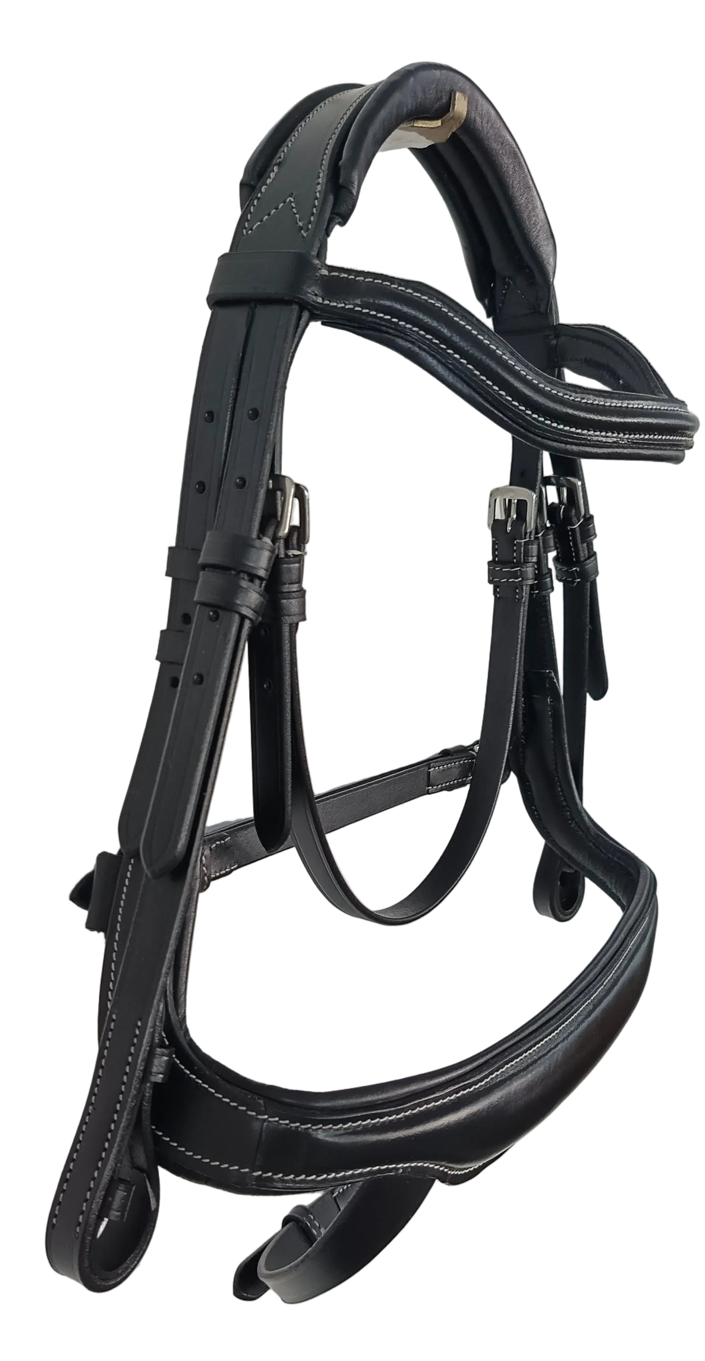 Leather Anatomical Snaffle Bridle Padded Headpiece and Noseband With Reins Black