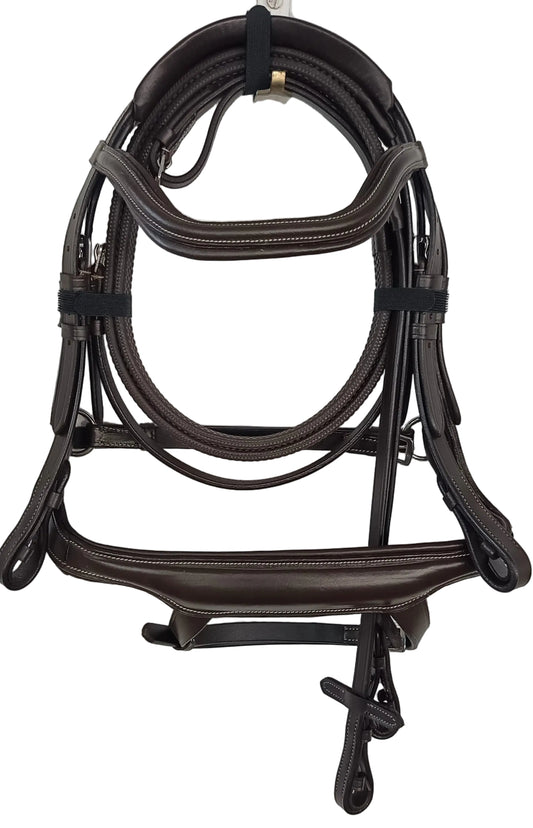 Leather Anatomical Snaffle Bridle Padded Headpiece and Noseband With Reins Brown