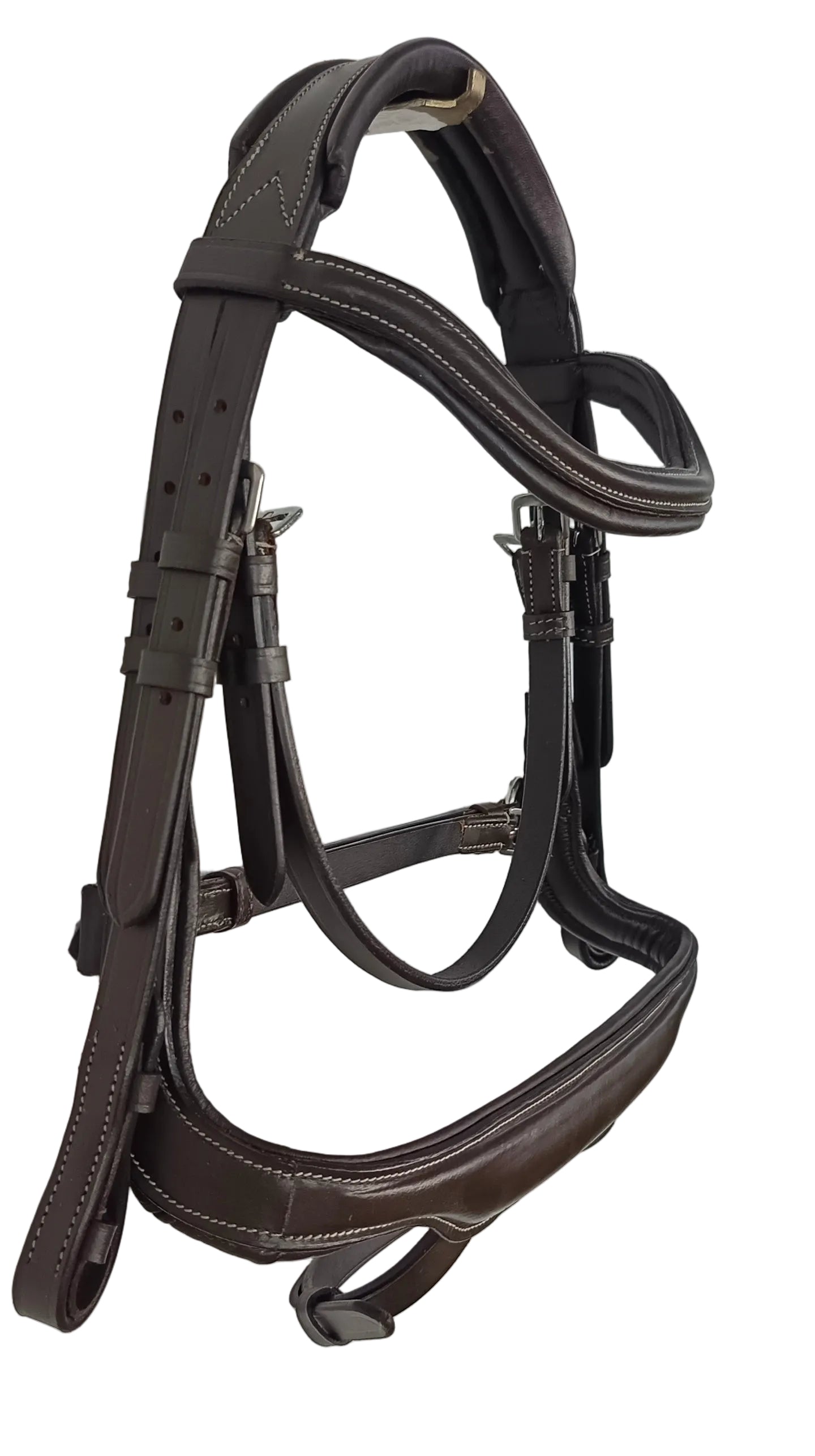Leather Anatomical Snaffle Bridle Padded Headpiece and Noseband With Reins Brown
