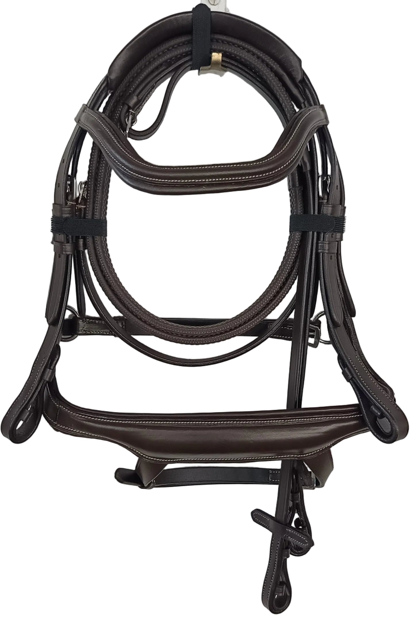 Leather Anatomical Snaffle Bridle Padded Headpiece and Noseband With Reins Brown