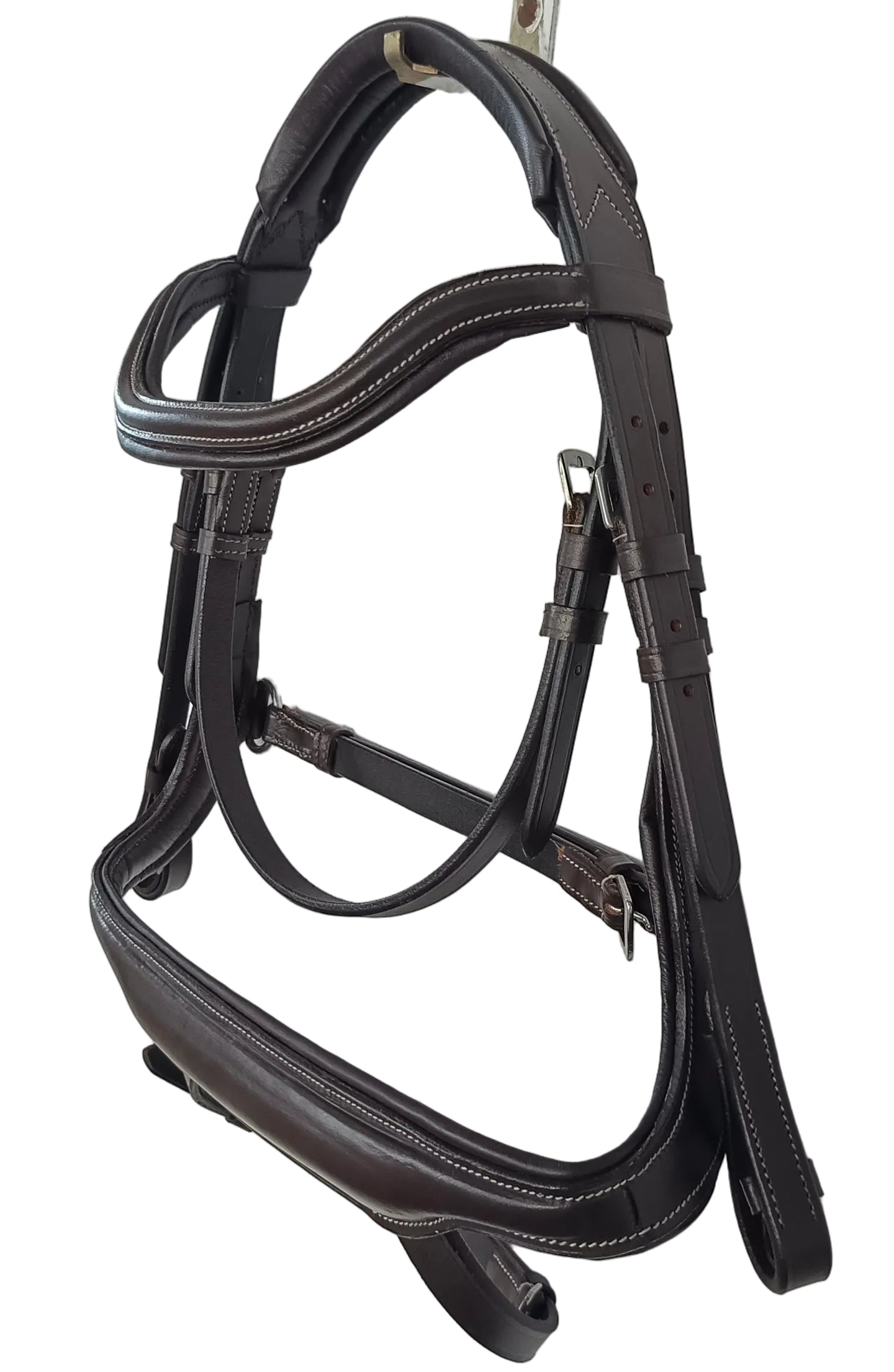 Leather Anatomical Snaffle Bridle Padded Headpiece and Noseband With Reins Brown