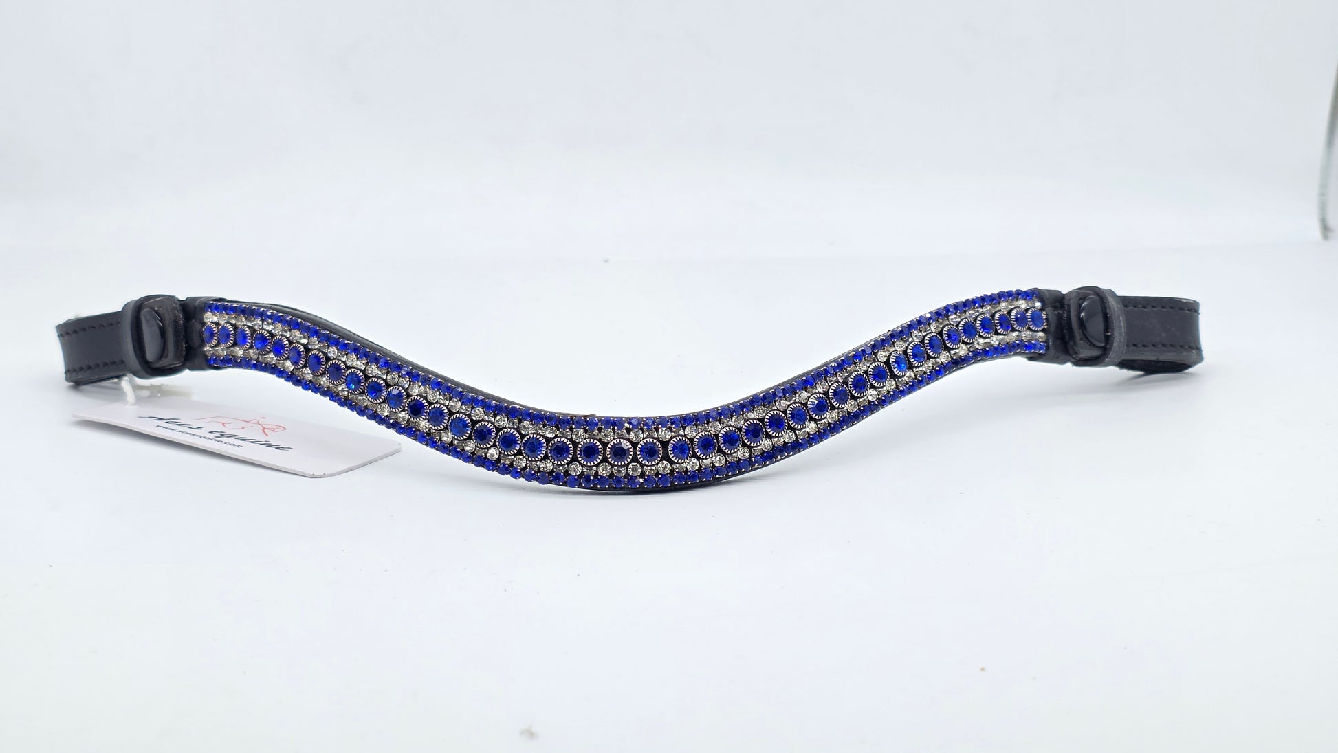 Leather Crystal Bling Browband with Multi Crystal Design Blue White