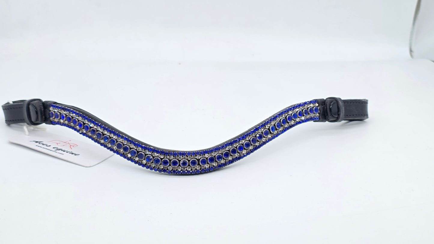 Leather Crystal Bling Browband with Multi Crystal Design Blue White