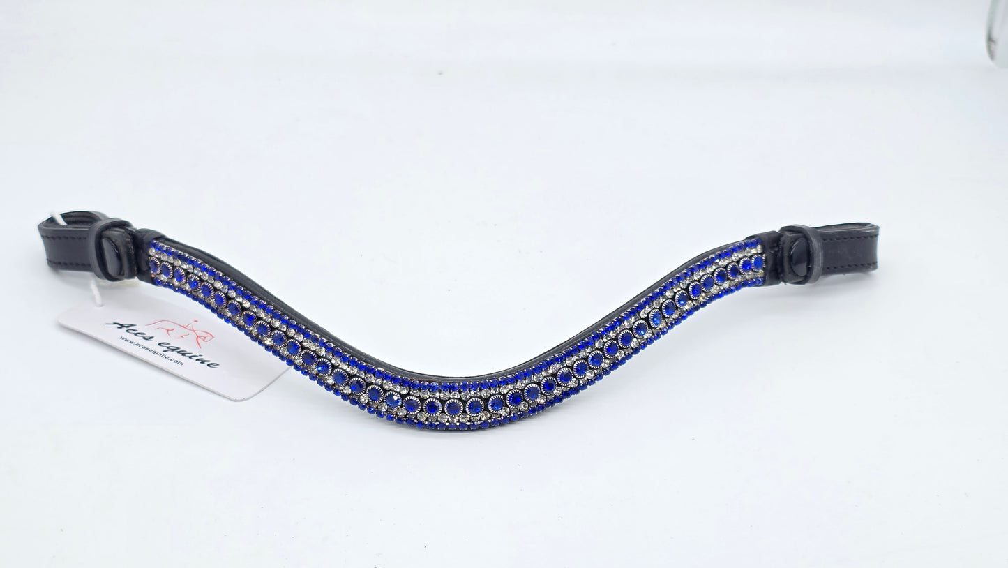 Leather Crystal Bling Browband with Multi Crystal Design Blue White