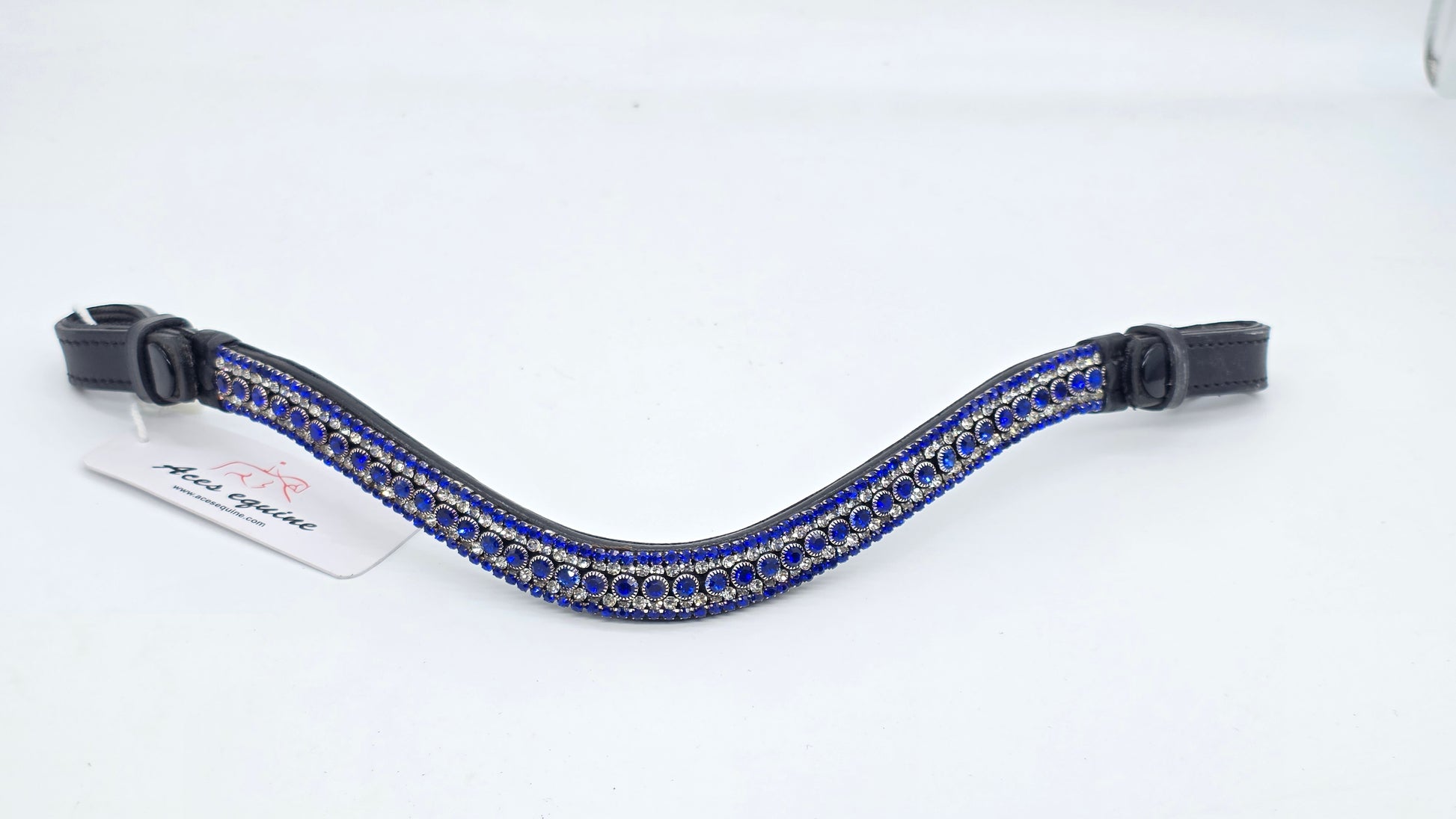 Leather Crystal Bling Browband with Multi Crystal Design Blue White
