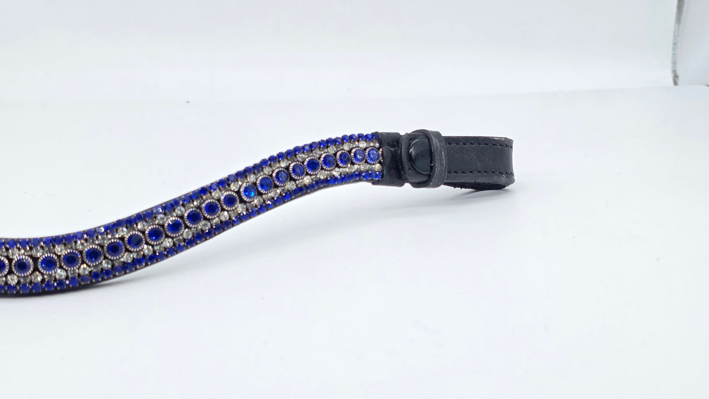 Leather Crystal Bling Browband with Multi Crystal Design Blue White