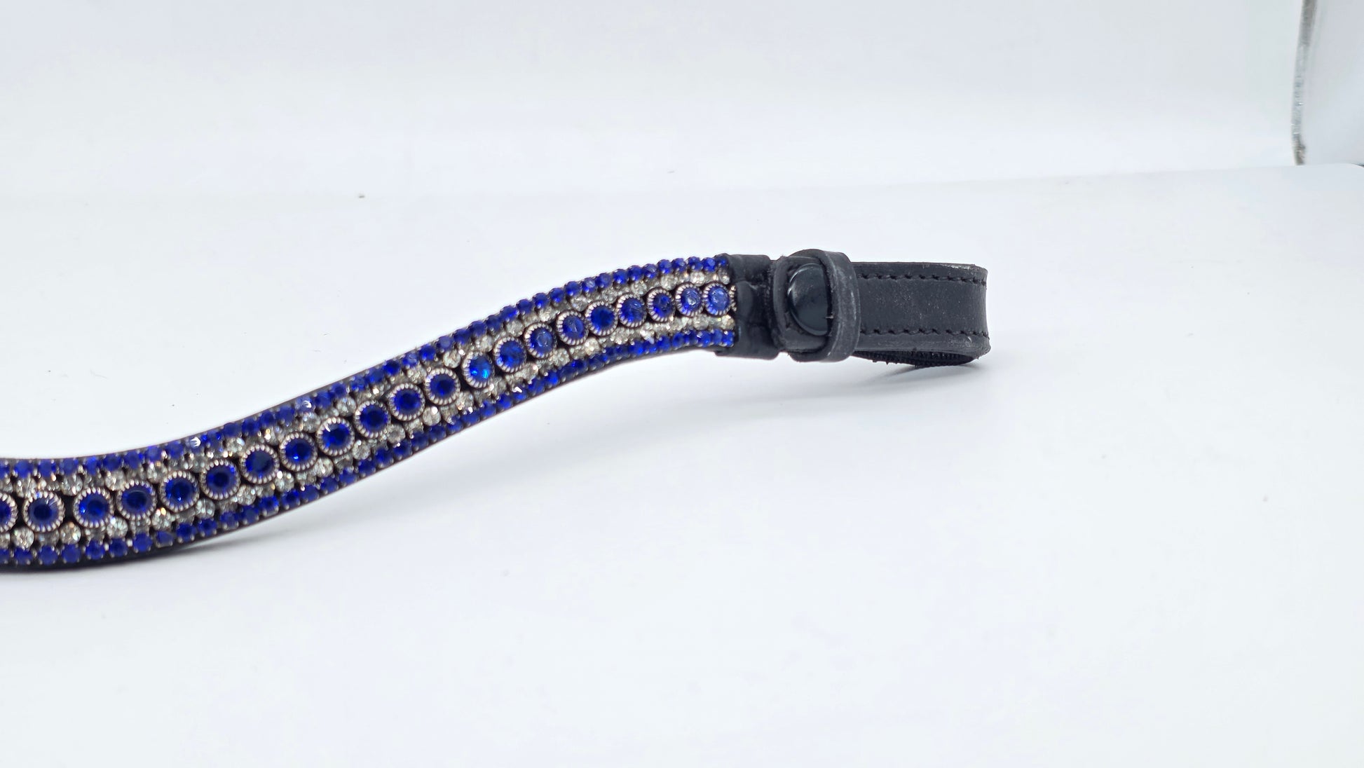 Leather Crystal Bling Browband with Multi Crystal Design Blue White