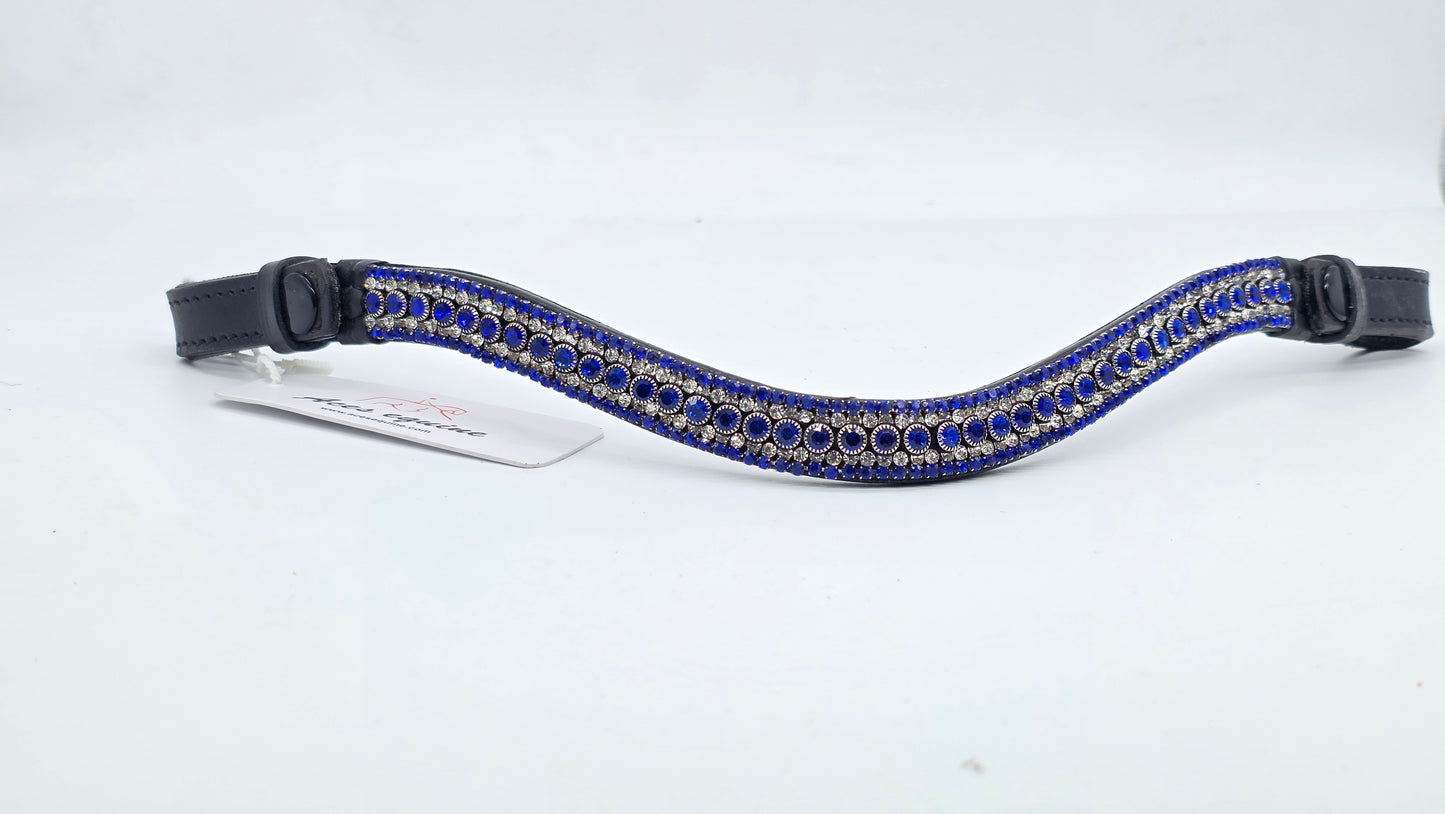 Leather Crystal Bling Browband with Multi Crystal Design Blue White