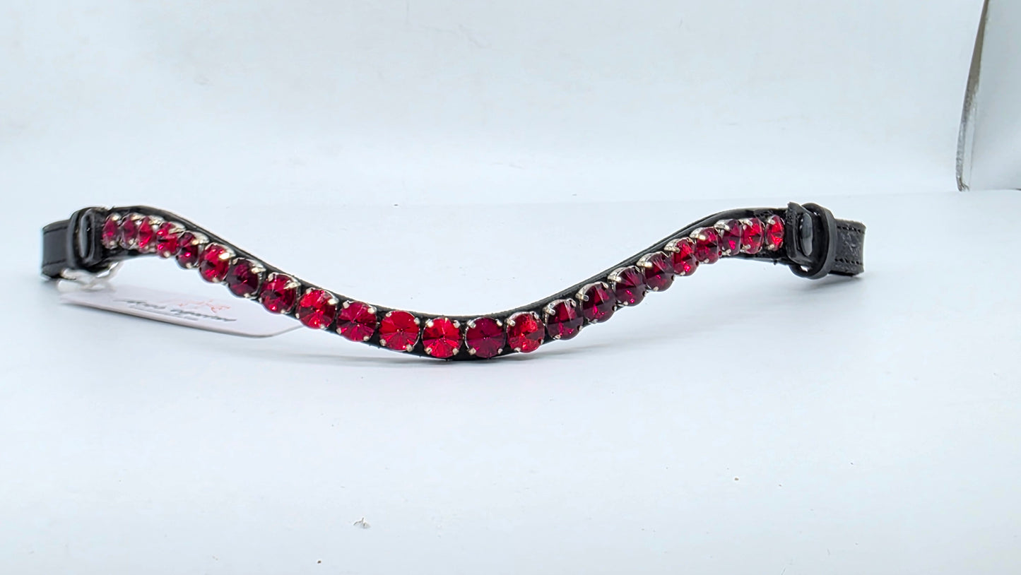 Leather Crystal Browband  U Shape Horse Bridle Tack Black Red