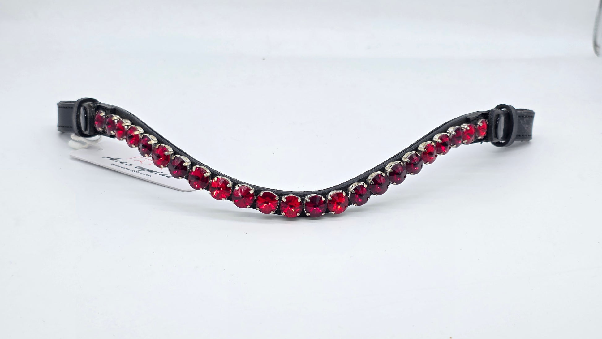 Leather Crystal Browband  U Shape Horse Bridle Tack Black Red