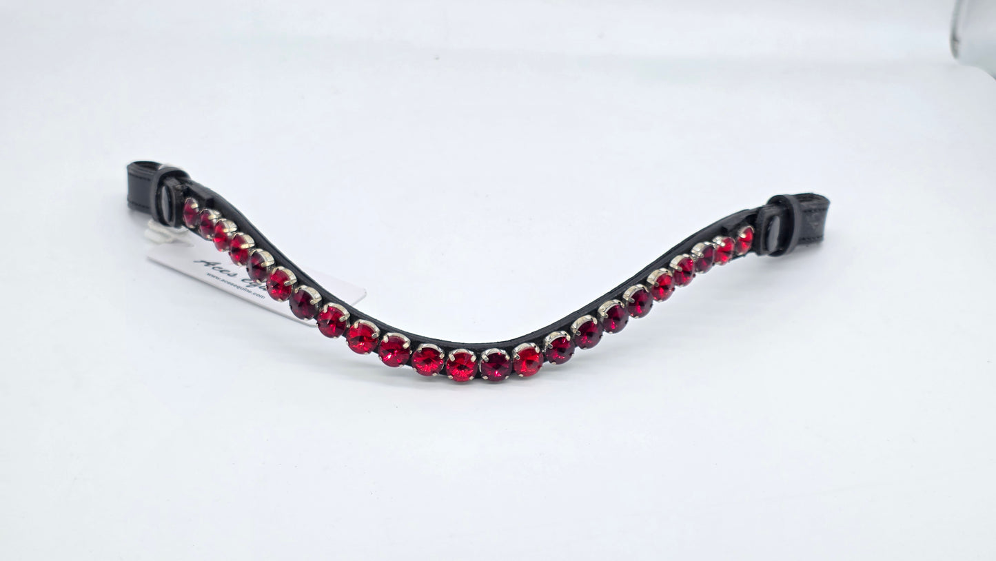 Leather Crystal Browband  U Shape Horse Bridle Tack Black Red