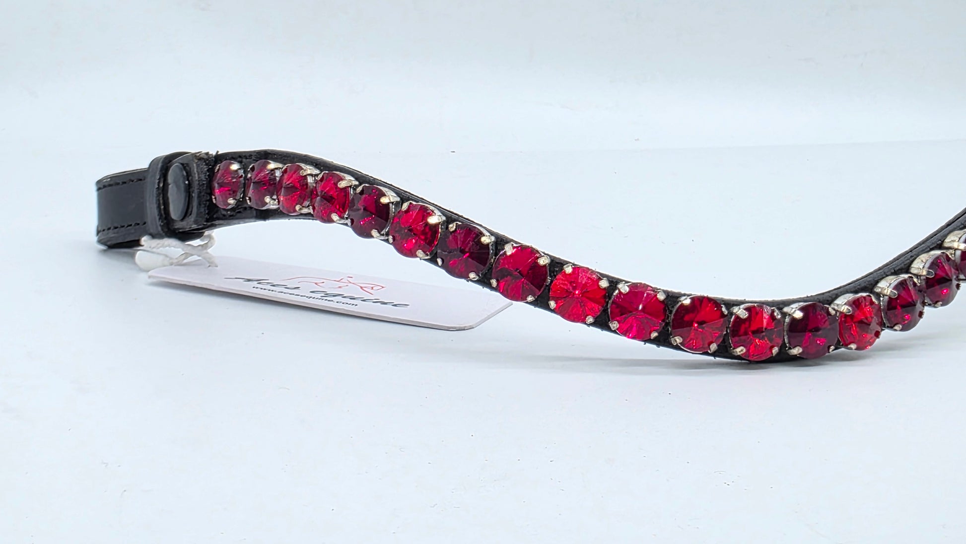 Leather Crystal Browband  U Shape Horse Bridle Tack Black Red