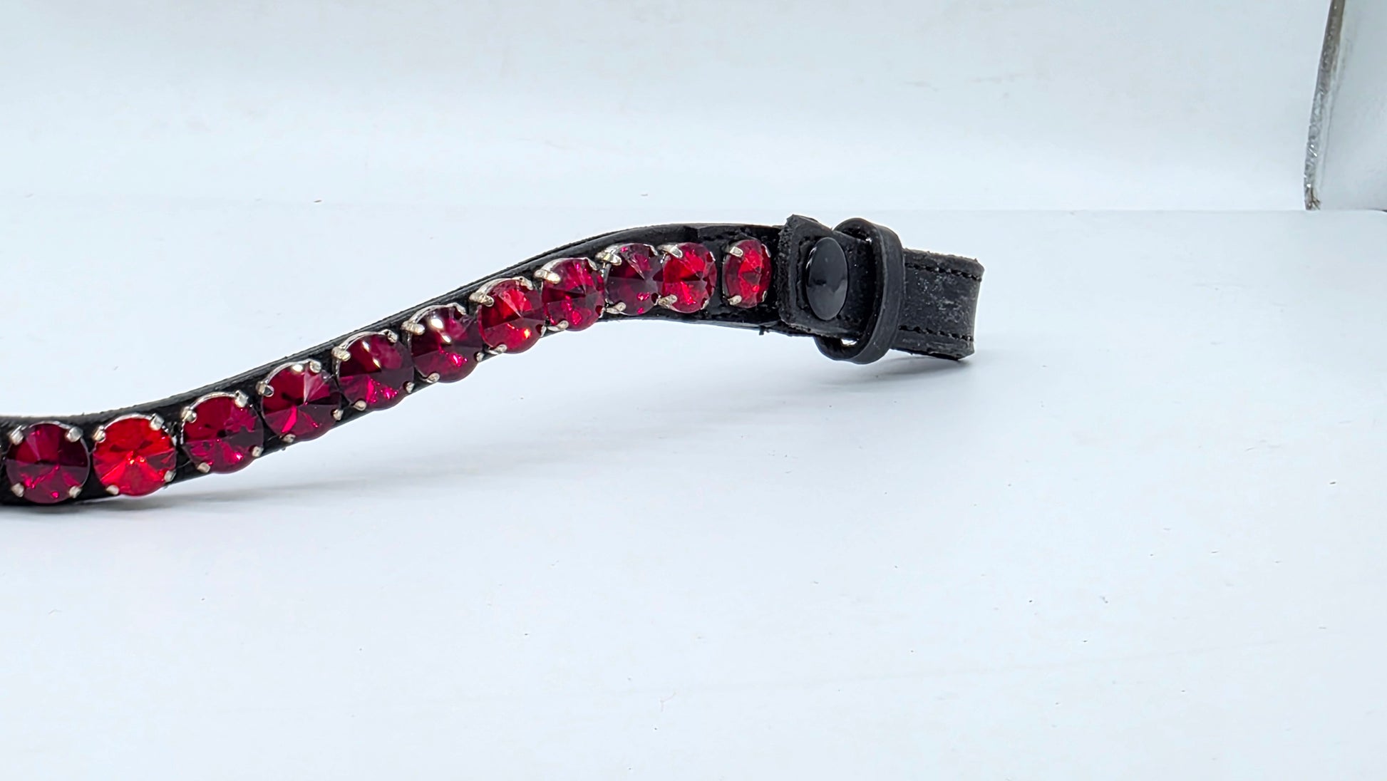 Leather Crystal Browband  U Shape Horse Bridle Tack Black Red