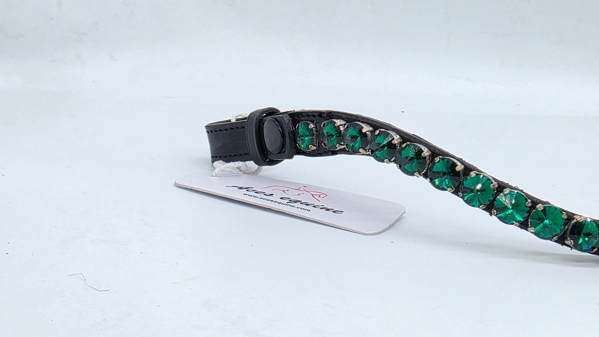 Leather Crystal Browband U Shape Horse Bridle Tack Soft Padded Green
