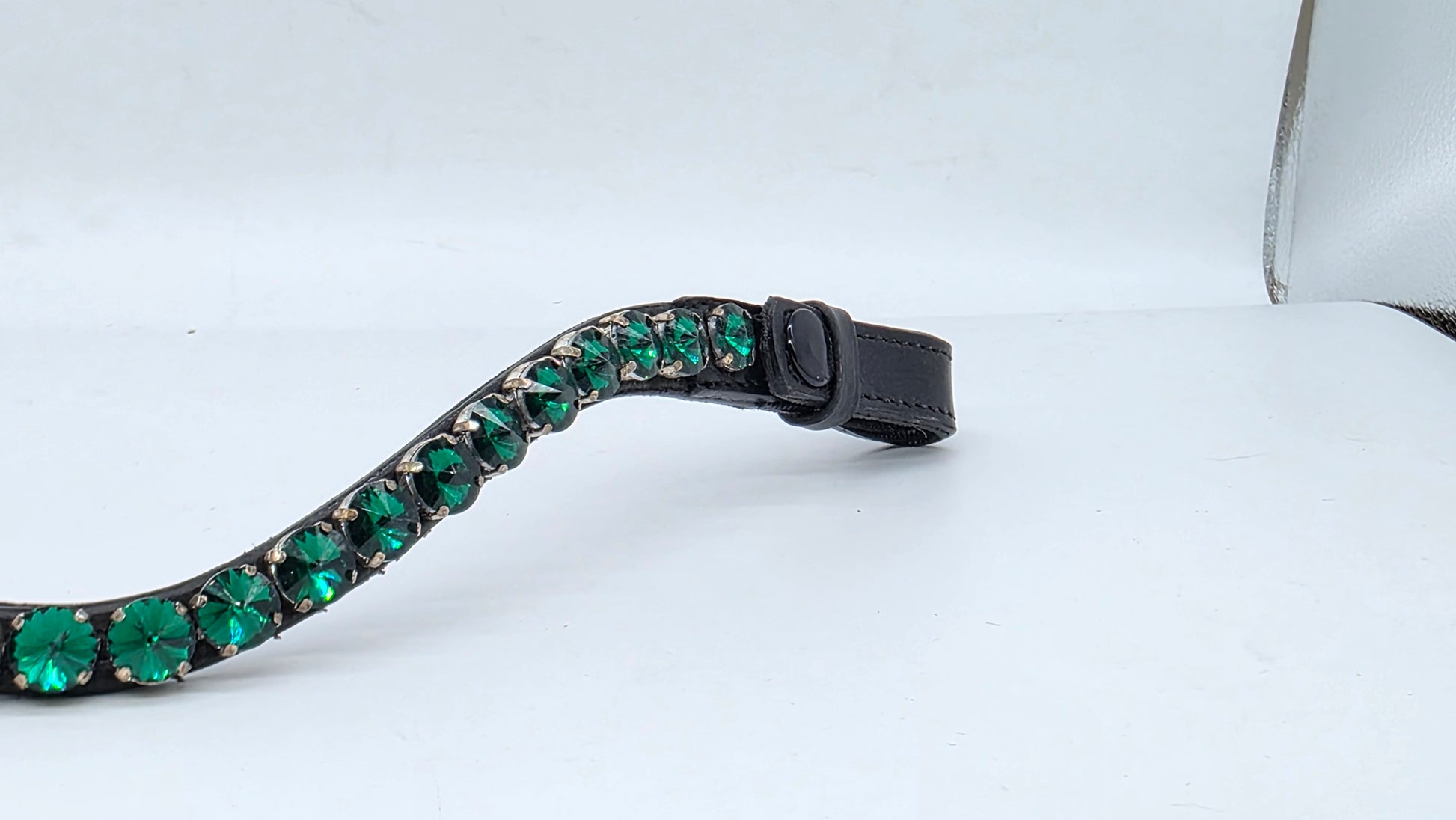 Leather Crystal Browband U Shape Horse Bridle Tack Soft Padded Green