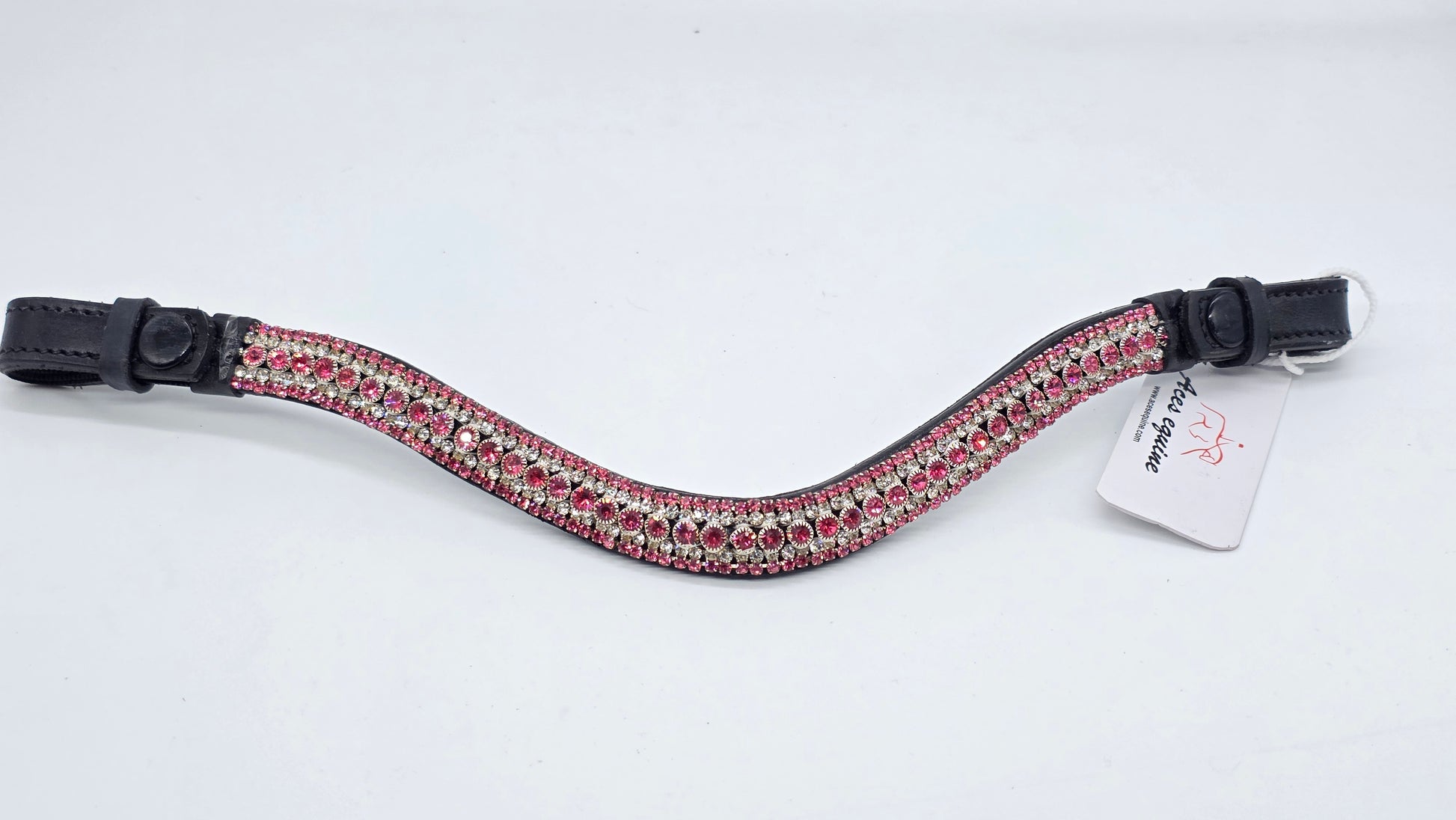Leather Crystal Diamante Wave Browband For Bridle Pink White