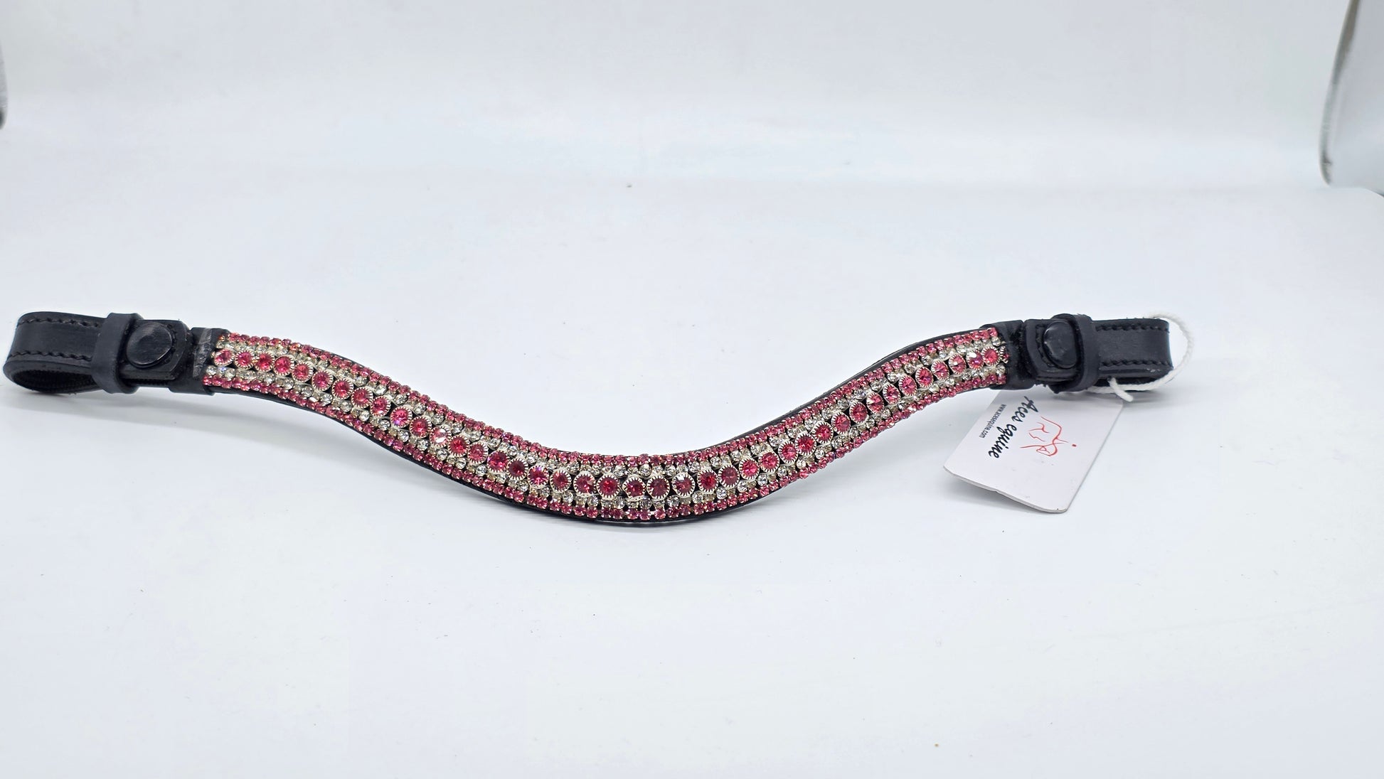 Leather Crystal Diamante Wave Browband For Bridle Pink White