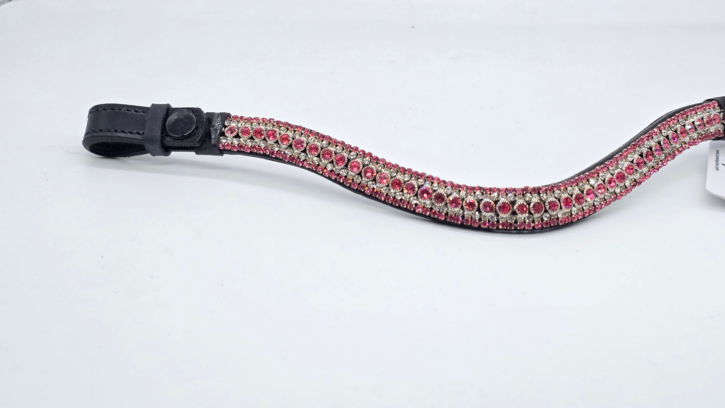 Leather Crystal Diamante Wave Browband For Bridle Pink White