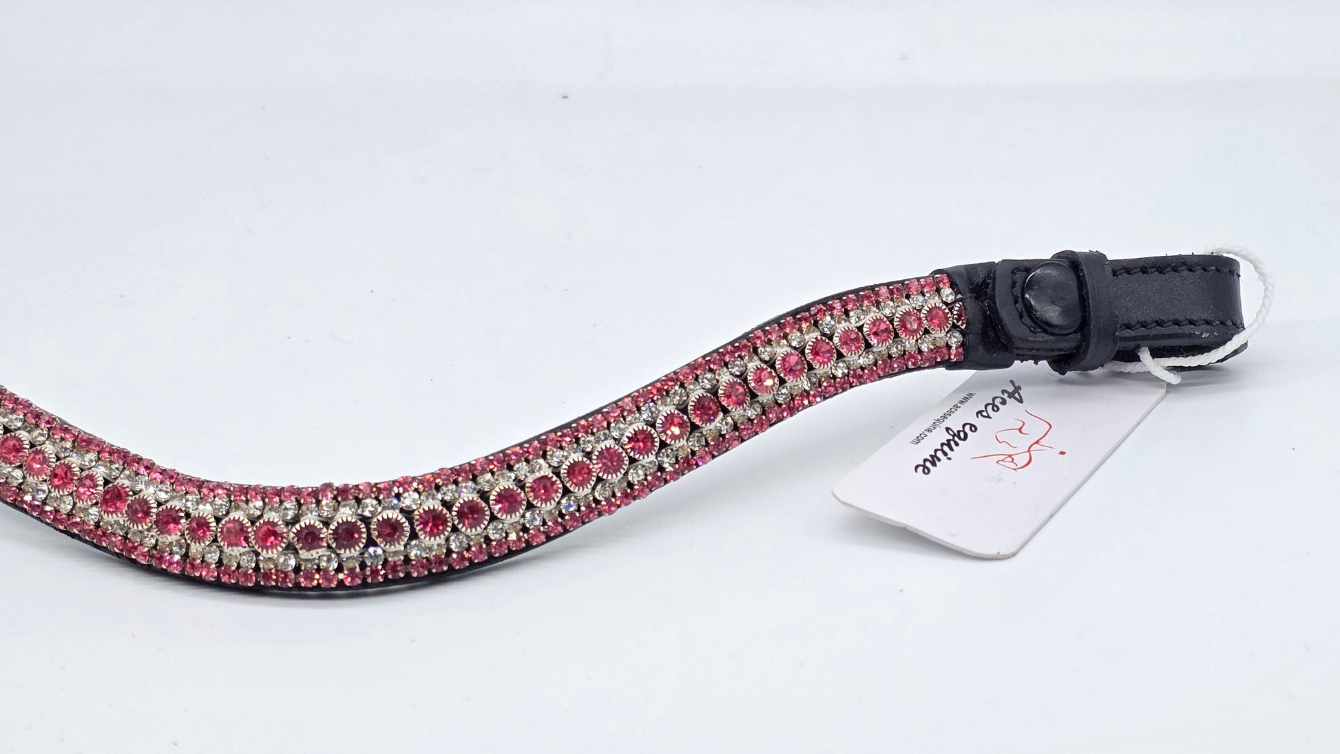 Leather Crystal Diamante Wave Browband For Bridle Pink White