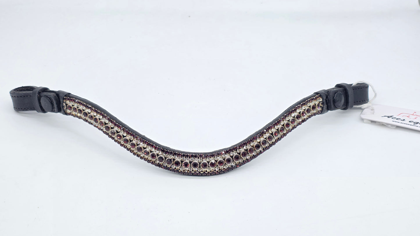 Leather Crystal Wave Bling Browband Burgandy And White