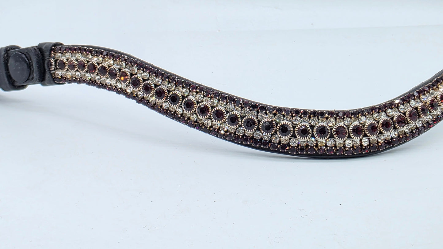 Leather Crystal Wave Bling Browband Burgandy And White