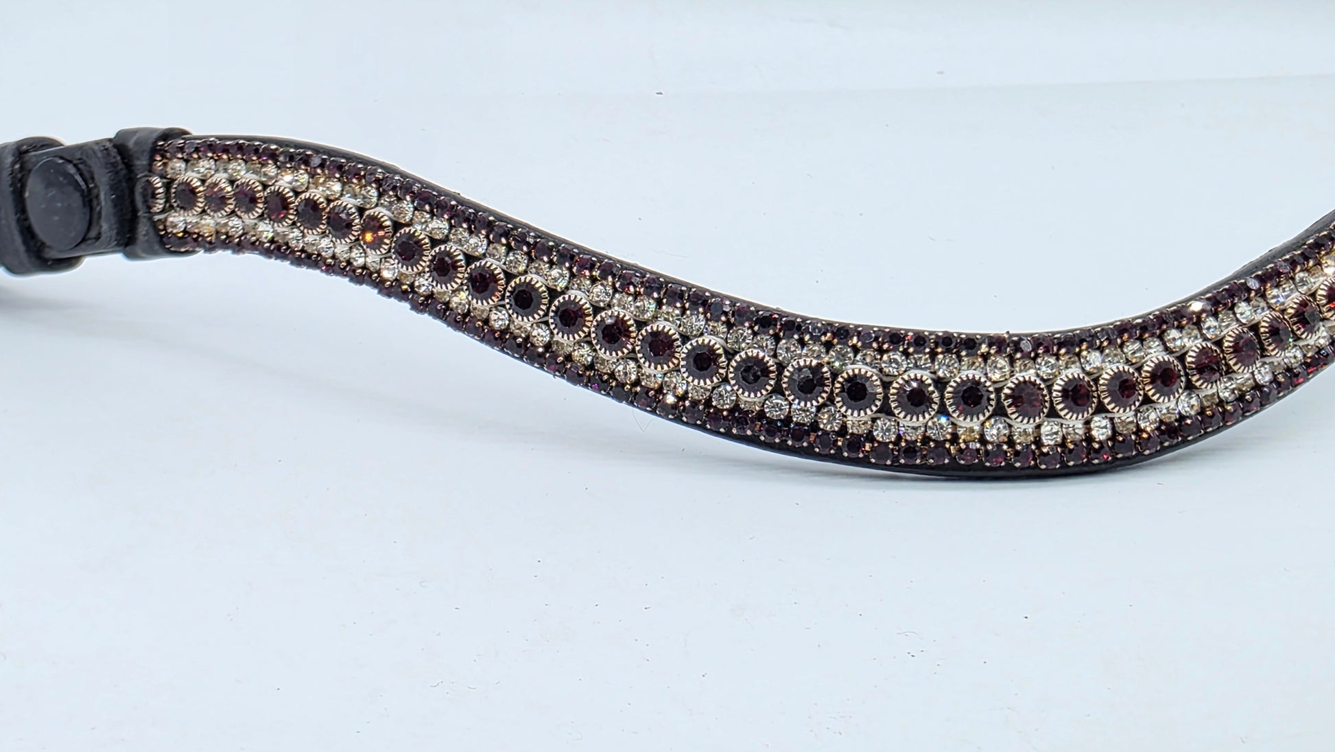 Leather Crystal Wave Bling Browband Burgandy And White