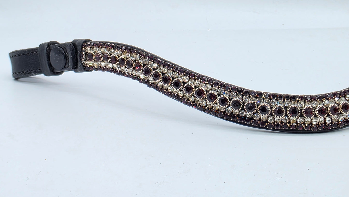 Leather Crystal Wave Bling Browband Burgundy And White