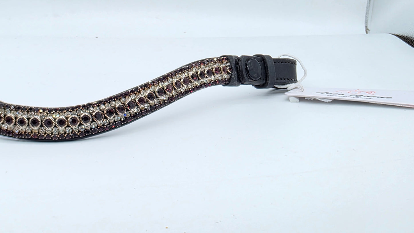 Leather Crystal Wave Bling Browband Burgandy And White