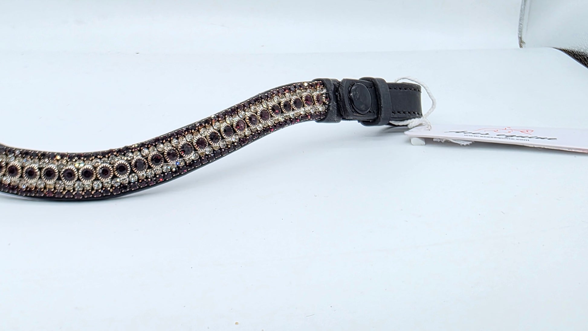 Leather Crystal Wave Bling Browband Burgandy And White