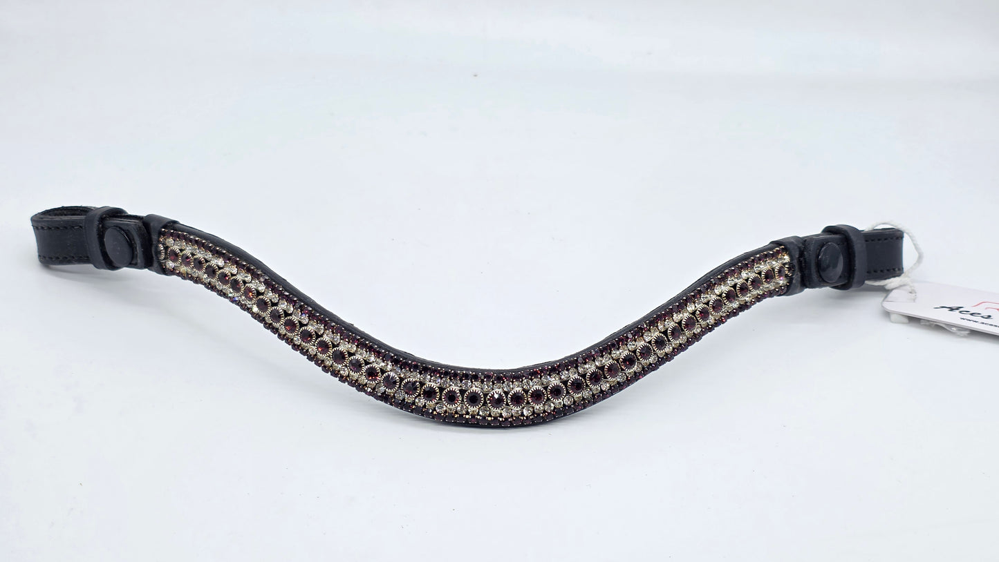 Leather Crystal Wave Bling Browband Burgandy And White