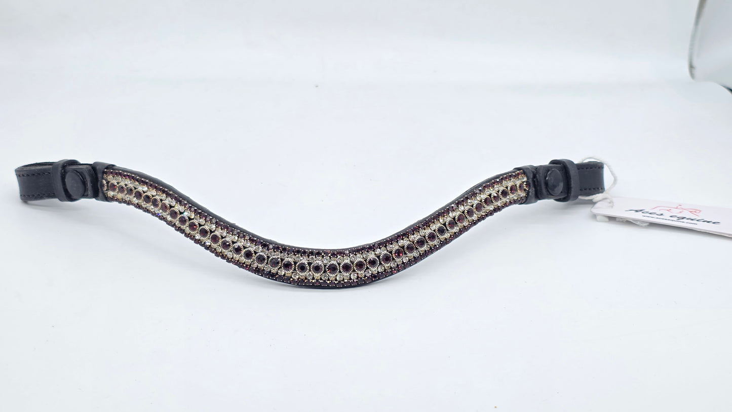 Leather Crystal Wave Bling Browband Maroon And White