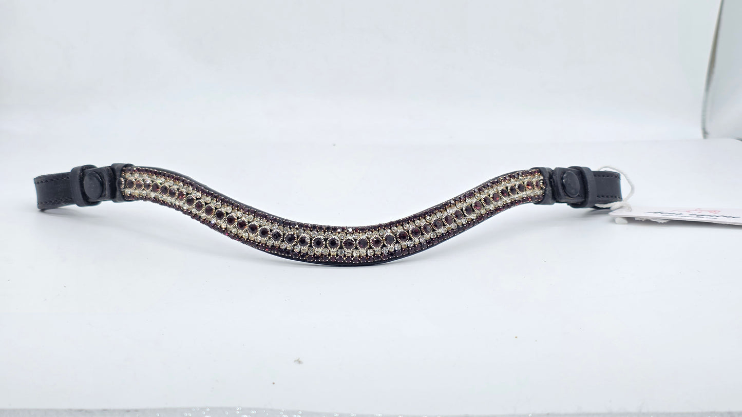 Leather Crystal Wave Bling Browband Maroon And White
