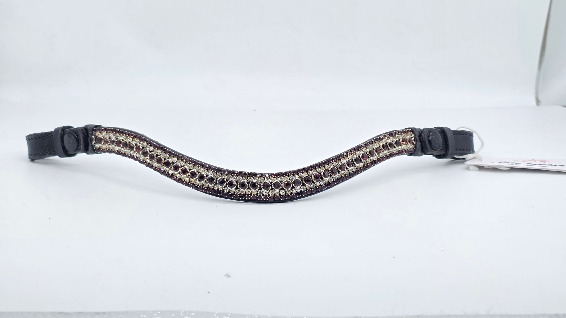 Leather Crystal Wave Bling Browband Maroon And White