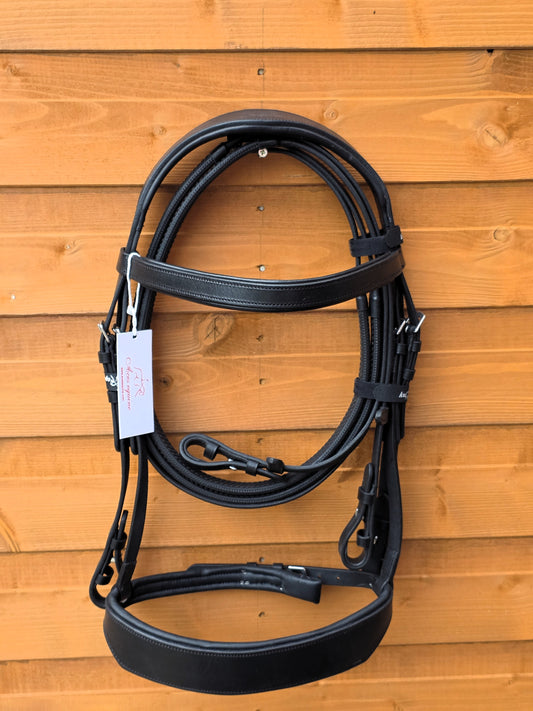 Leather Hunter Bridle Padded 2"Noseband 1" Browband with Rubber reins Show Quality
